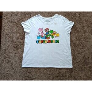 Super Mario T-Shirt Women's Size XXL White Yoshi Family Graphic Short Sleeve